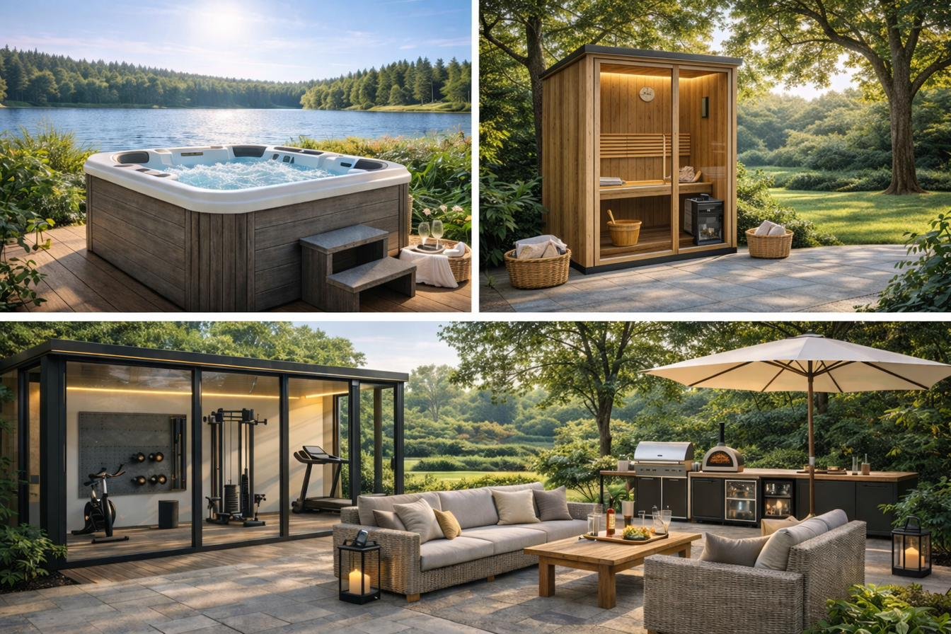 Garden Seven add-on products: hot tub, sauna, gym and outdoor kitchen